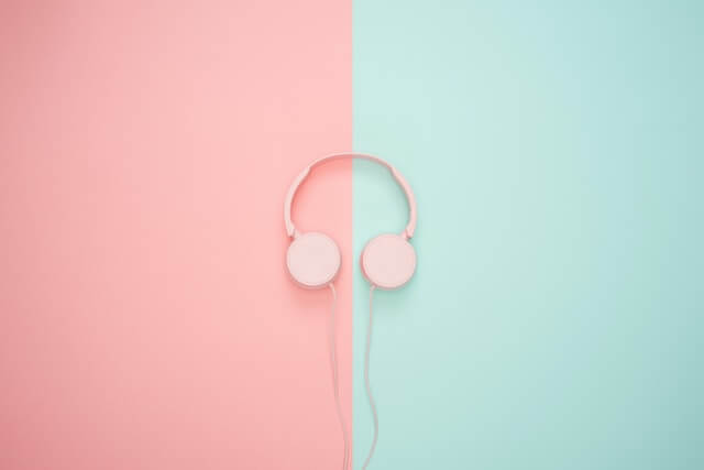 headphone on a pink and light blue background